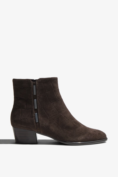 Lori brown suede leather ankle boot with block heel - side view