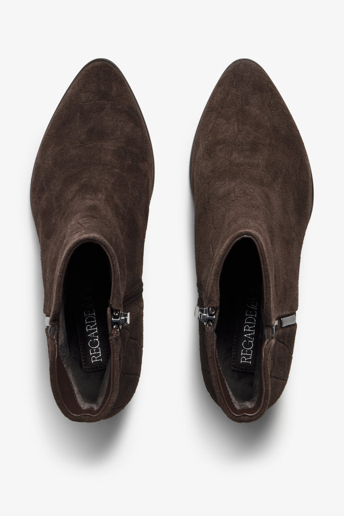 Lori brown suede ankle boot with block heel - front view