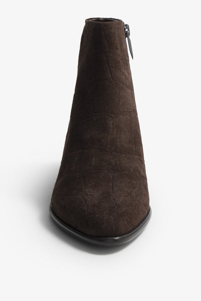 Lori brown suede ankle boot with block heel - back view