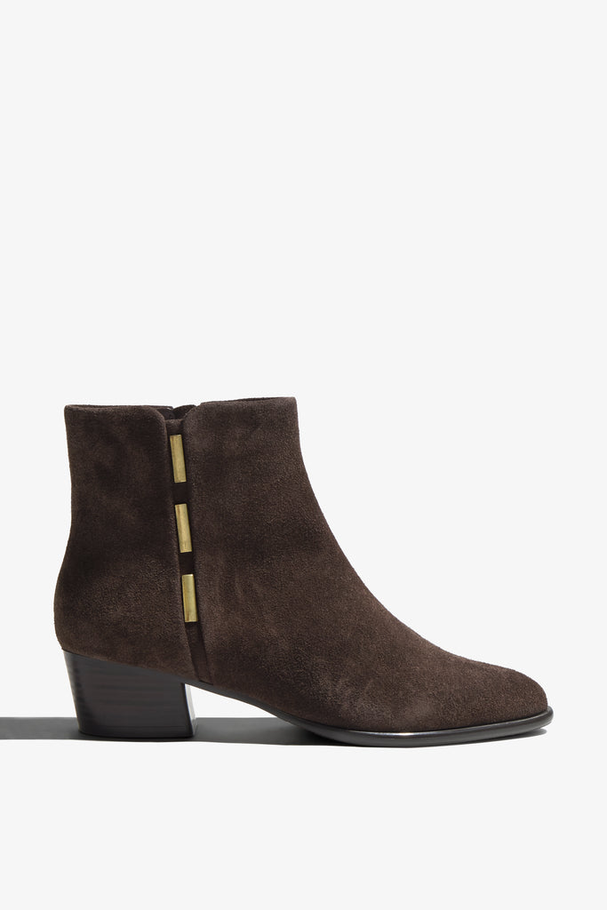 Lori brown suede ankle boot with block heel - side view