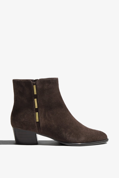 Lori brown suede ankle boot with block heel - side view