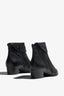 Lori black leather knee-high boot with ruched upper showing interior - top view