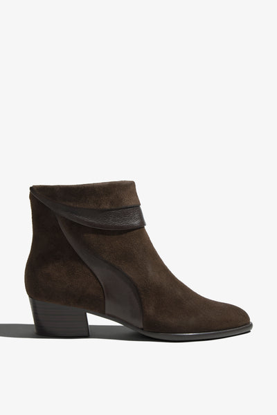Lori olive suede ankle boot with fold-over cuff - side view