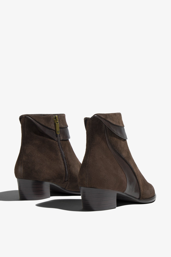 Lori olive suede ankle boot with fold-over cuff - back view
