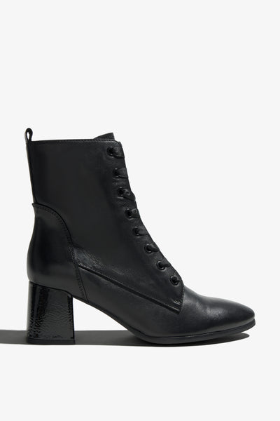 Millie black leather ankle boot with lace-up detail - side view