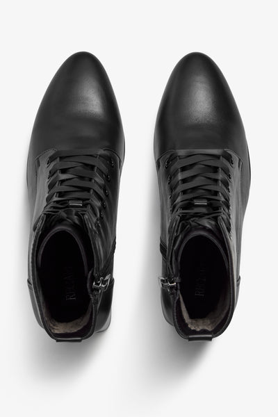 Millie black leather ankle boot with lace-up detail - top view
