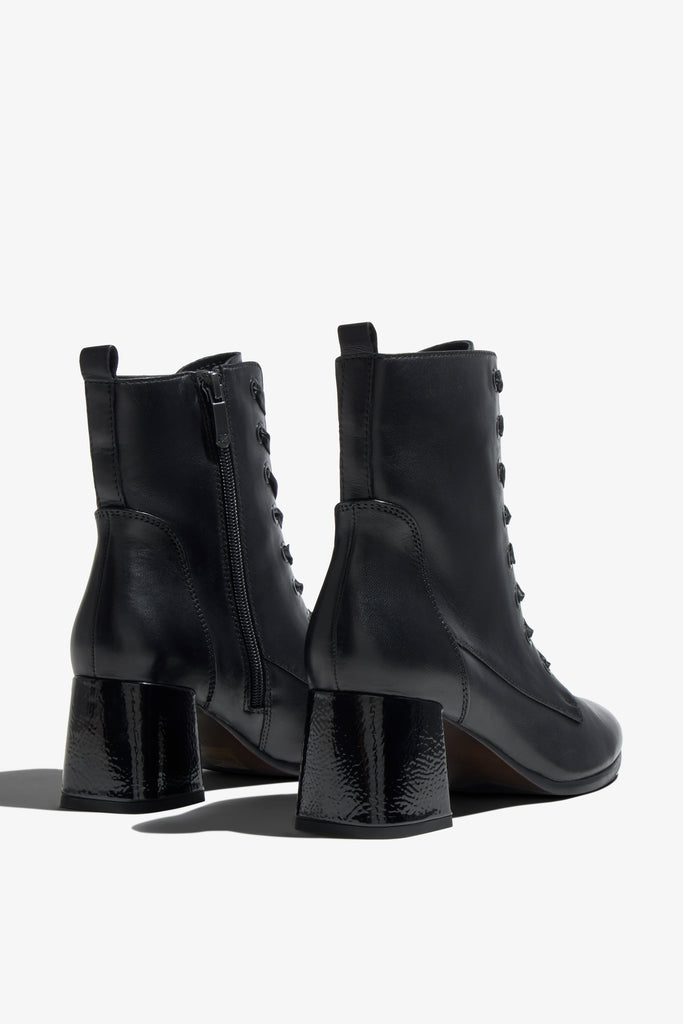 Millie black leather ankle boot with lace-up detail - back view