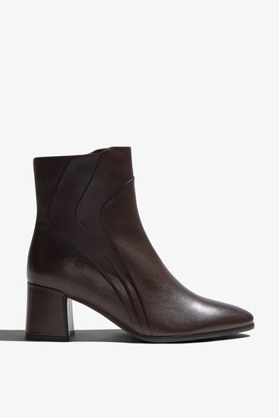 Millie brown leather ankle boot with braided side trim and block heel - side view