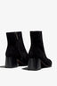 black suede ankle boot features 60mm heel, zipper, accentuated stitching, rubber sole, naplak block heel and memory foam footbed.