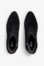 black suede ankle boot features 60mm heel, zipper, accentuated stitching, rubber sole, naplak block heel and memory foam footbed.