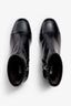Black ankle boot, 60mm heel, zipper, accentuated stitching, rubber sole, and memory foam footbed.
