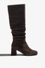 Neva brown suede knee-high boot with ruched shaft and block heel - side view