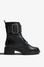 Renee black leather ankle boot with metal eyelets and lace-up - side view