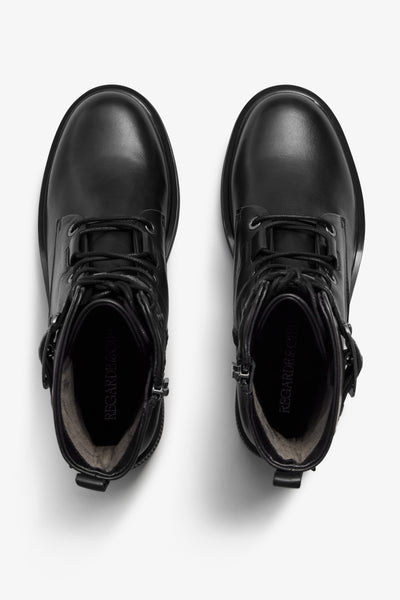 Renee black leather ankle boot with metal eyelets and lace-up - top view