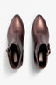 ebano metallic leather ankle bootie, 60 mm, zipper, metal accessories, accentuated stitching, block heel, rubber sole.