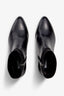 black leather ankle bootie, 60 mm, zipper, stretch upper material, accentuated stitching, block heel, rubber sole.